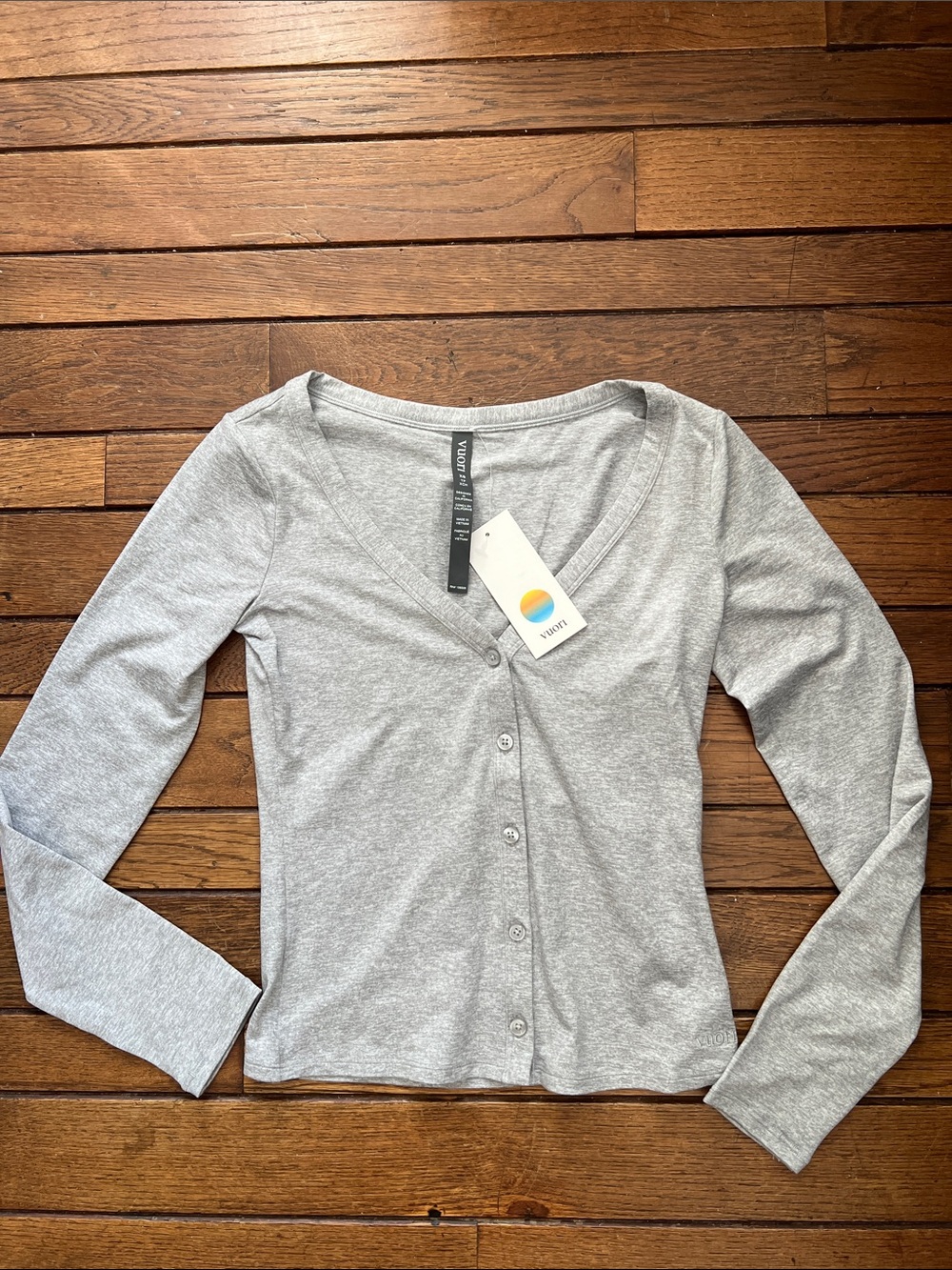 Vuori Pale Heather Grey Long Sleeve Halo V-Neck Cardigan Size XS NWT